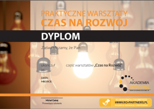 Dyplom warsztatów CzasNaRozwój Akademii Osiagnięć